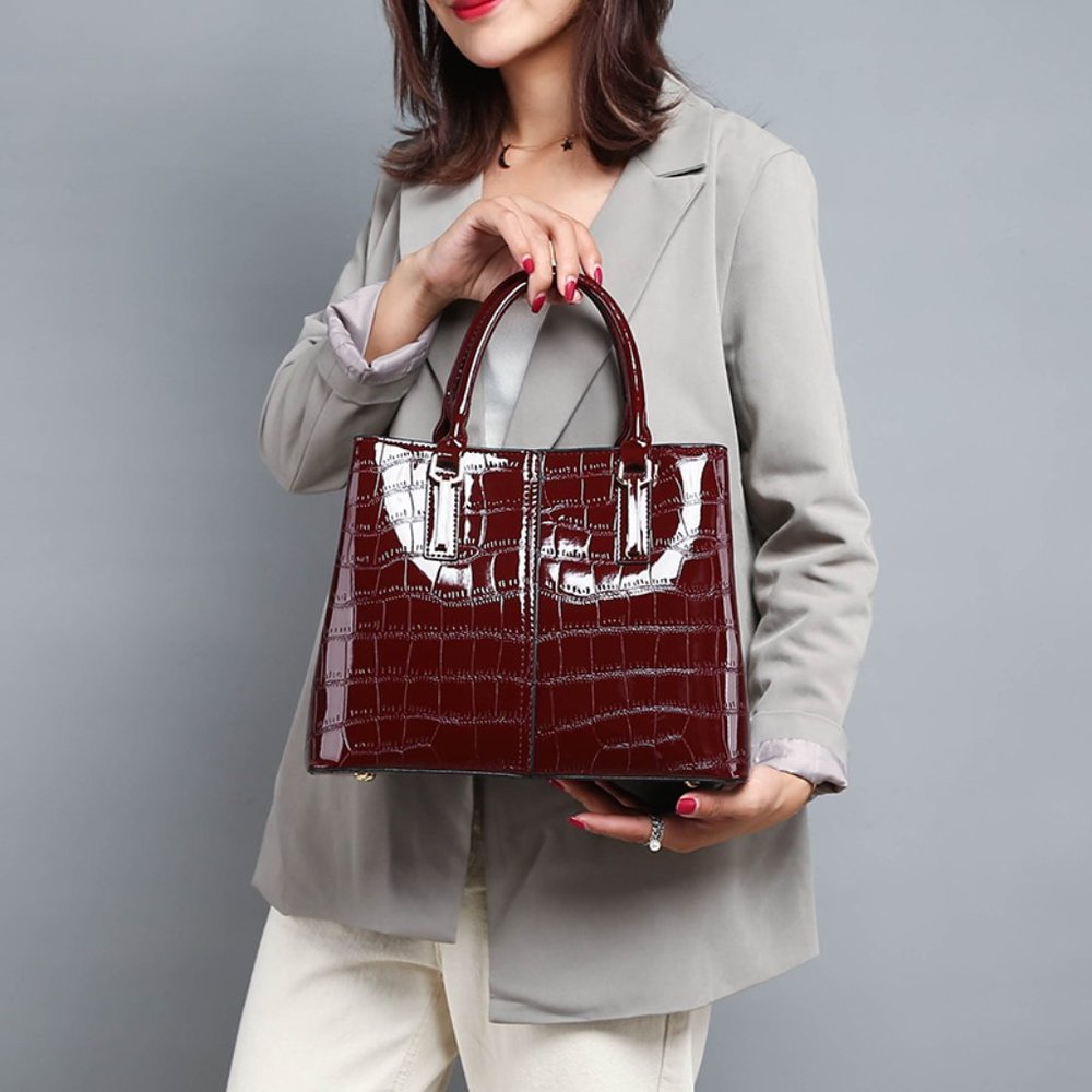 Ladies High-End Pu Solid Color Symmetrical Pattern Casual Tote Bag